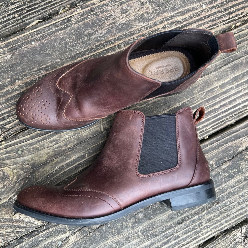 Sperry Fairpoint Chelsea Ankle Boots Womens Size 9 M Wingtip Brown Leather